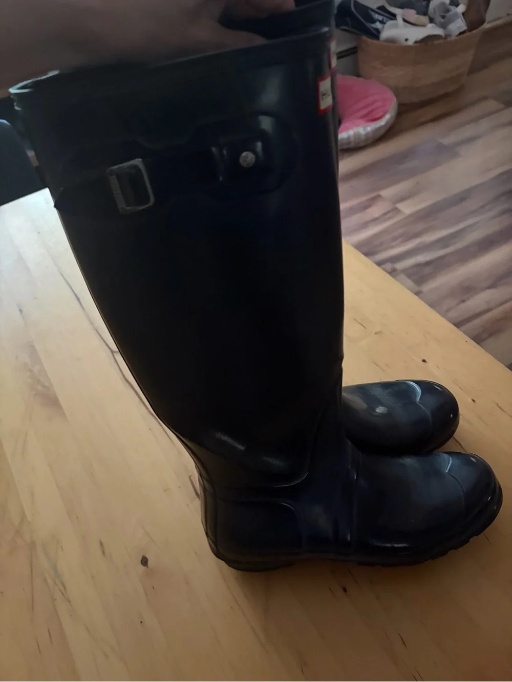Hunter Gloss Black Knee-High Rain Boots with Logo